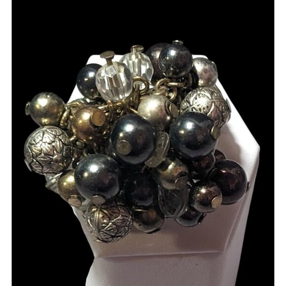 Chunky Metallic Beaded Cluster Stretch Ring Size 8 - Picture 1 of 14